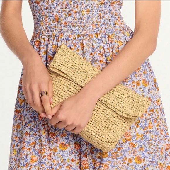J. Crew Handbags - J. Crew Raffia Foldover Clutch Bag